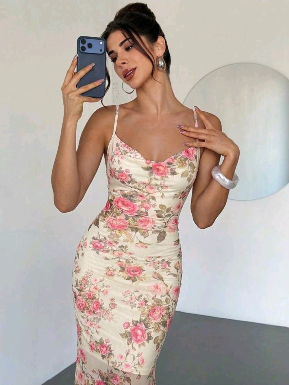 Firerie Plunging Neck Abstract Floral Print Bodycon Maxi Dress - Picture 3 of 7